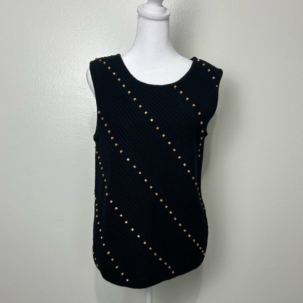 Josephine Chaus Sport Vintage Sweater Top Wood Beads Medium Women Black Tank